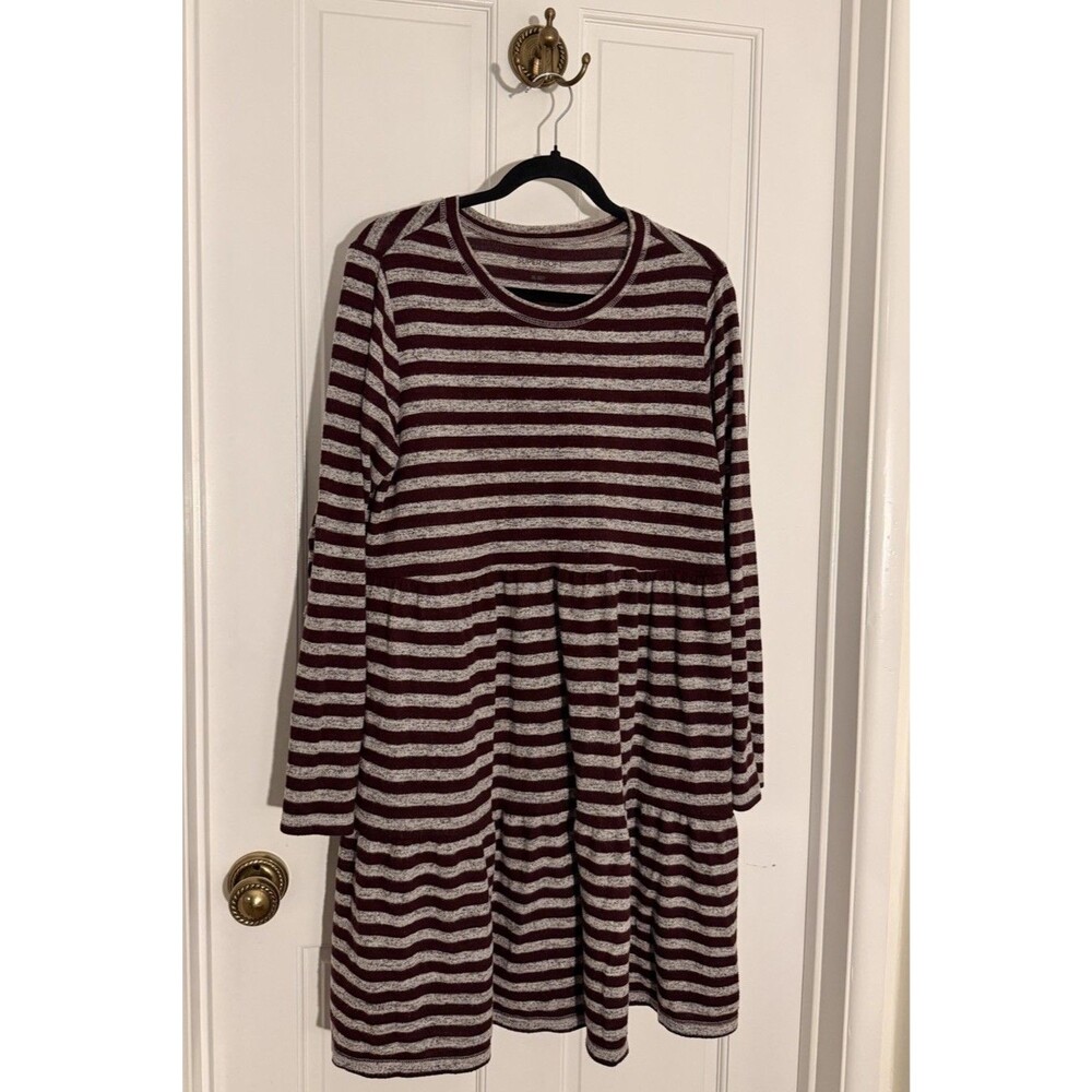Torrid Super Soft Sleep Gray Striped Long Sleeve Tiered Midi Dress Size 1